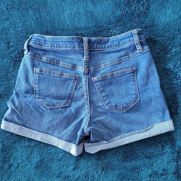 High Waisted Denim Cuffed Shorts - Picture 2 of 2